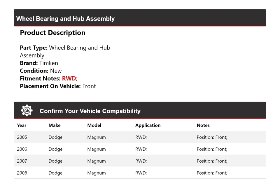 For 2005-2008 Dodge Magnum RWD Wheel Bearing and Hub Assembly Front Timken 2006 - Image 2 of 4
