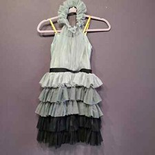 Weissman womens small dance leotard grey black ruffle tulle high neck one piece