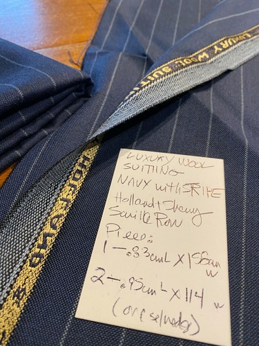 Holland & Sherry Savile Row Luxury Wool Suiting Fabric Navy with Stripe 2 pieces - Picture 5 of 8