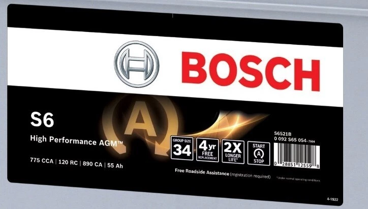 Nuevo BOSCH Batería AGM Válvula Regulada S6 BCI Grupo 34 CCA 775 120 Reserva 55 Amp Foto 2 de 4