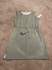NEW Calvin Klein Green Sleeveless Dress Large Drawstring Waist Athletic Notched