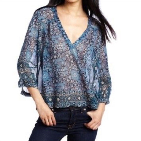 Joie Silk Peasant Blouse Joie 100% Silk Black 3/4 Sleeve Silk Top Size