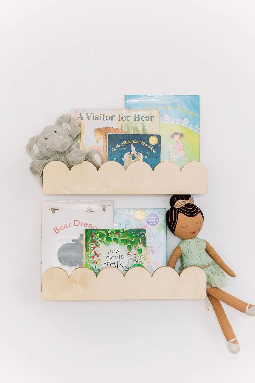 Scalloped Edge Floating Nursery Bookshelves - Set of 2 for Kids Rooms