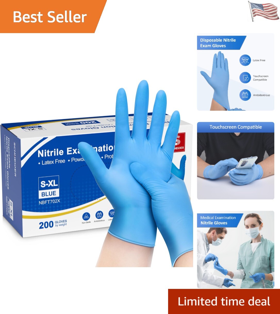 Blue Nitrile Gloves Ambidextrous Food-Safe Chemical Resistant 200 Count