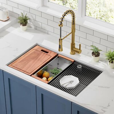 28'' Undermount Workstation Kitchen Sink Gunmetal Black, 16 Gauge Stainless Steel