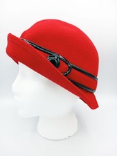 Red Wool Cloche Hat With Black Trim Button Detailing Fits Most Sizes Target