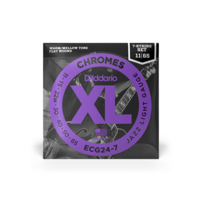 D'Addario ECG24-7 Chromes Jazz Light Gauge, Flatwound Stainless, 7 String Set