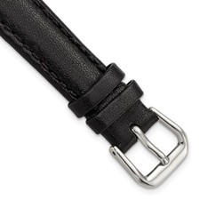 14mm 6.75" Black Smooth Leather Silver-tone Buckle Watch Band