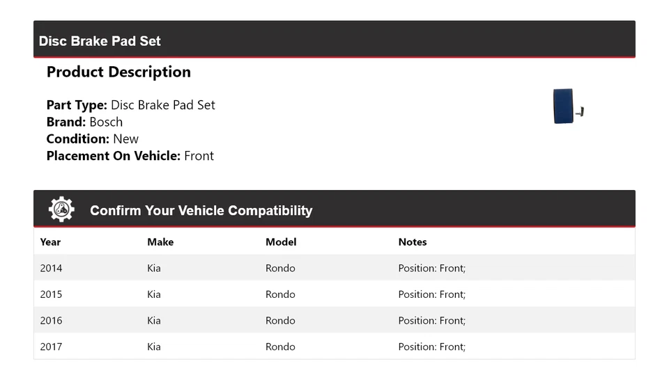 For 2014-2017 Kia Rondo Bosch Blue Ceramic Brake Pads with Hardware Front 2015 - Image 2 of 4