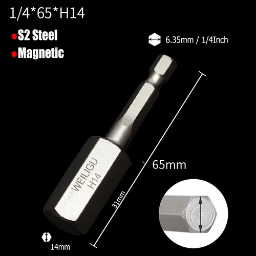 H0.9 to H14 Hexagon Magnetic Bit Socket Wrenches S2 Steel 1/4" for Hexagon Bolts - Picture 30 of 30