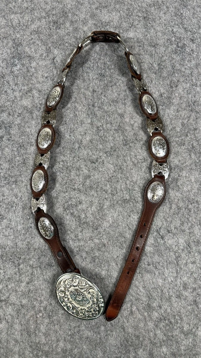 Tony Lama USA Western Brown Leather Silver Concho Belt Sz 34  display picture 2