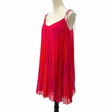 EUC Halston Heritage Red Pink Print Flyaway Pleated Dress Size XS