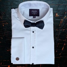 Charles Tyrwhitt Dress Shirt 17.5 Marcella Bib French Cuff Studs Bow Tie