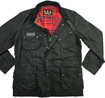 *HOT Men BARBOUR @ QUILTED INTERNATIONAL BIKER PARKA LINED BLACK WAXED Jacket XL