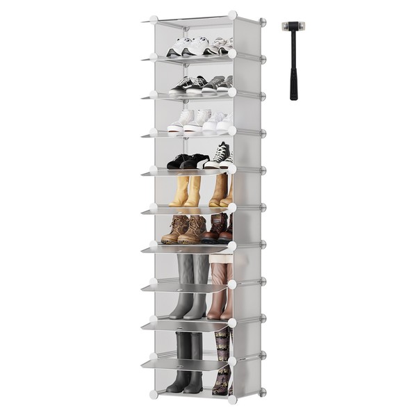 Schuhregal Schmal 10 Ebenen Kunststoff Schuhschrank Weiß Schuhaufbewahrung-image
