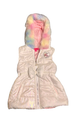 Betsey Johnson Full Zip Vest White An Pink With Faux Fur Little Girls Size 7-8