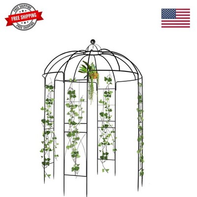 Garden Arch Arbor, Heavy Duty Metal Pergola Pavilion Trellis Birdcage Gazebo ...