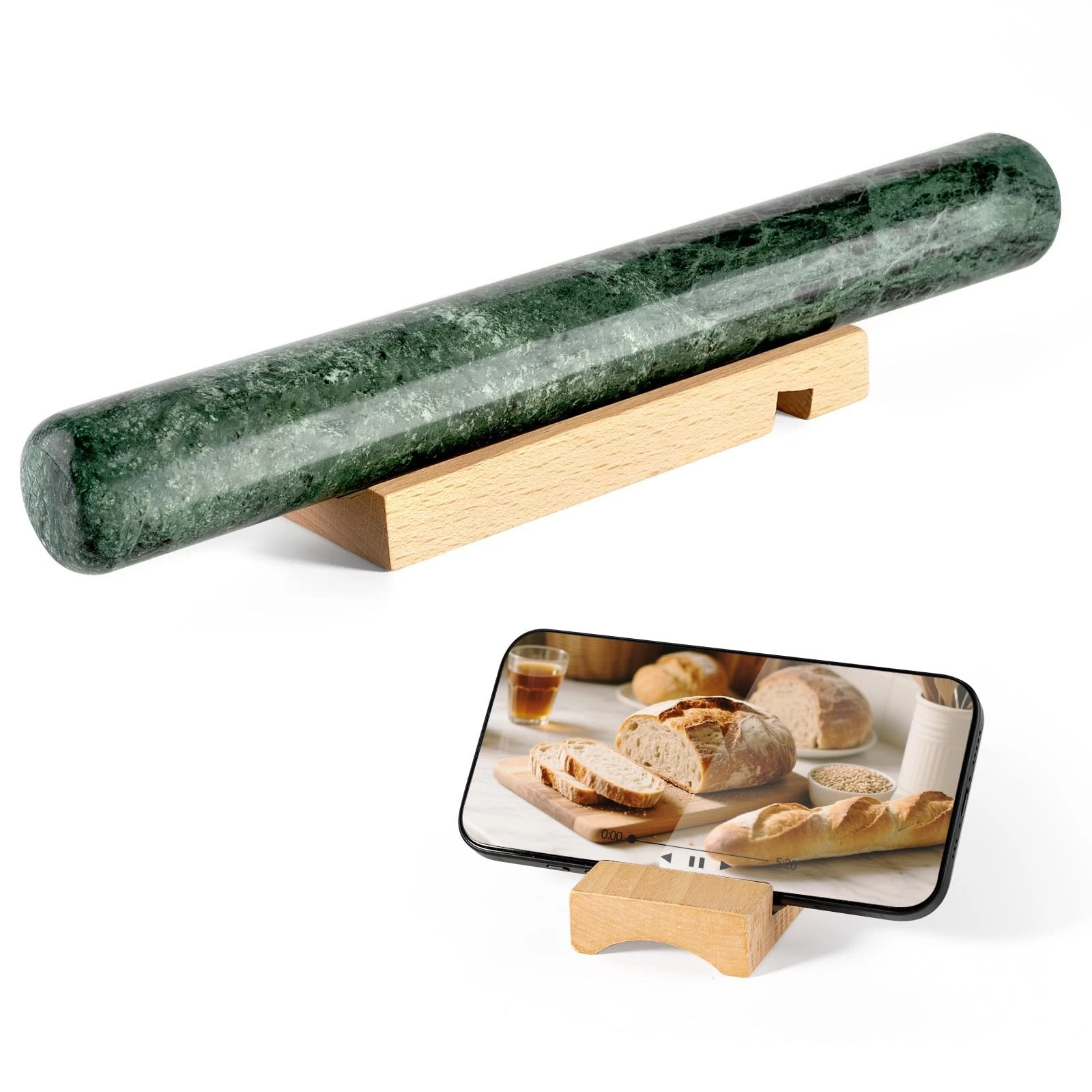 Marble French Rolling Pin for Baking, 12 Inch Non Stick Polished Rolling Pin ...