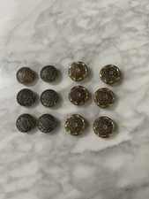 Vintage Round Metal Button Covers 12 In Antiqued Gold  Tone