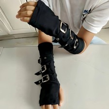 Punk Harajuku Arm Warmers Buckle Fingerless Arm Sleeves Gothic Streetwear Gloves