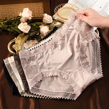 Satin Panties Women's Mid Rise Lace Trim Soft Breathable Stretch Comfort Fit