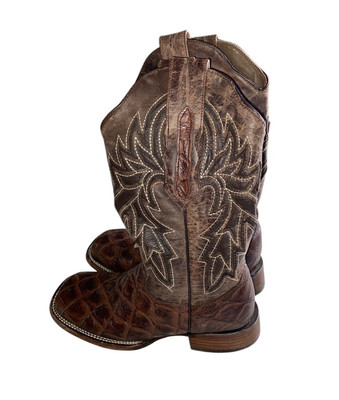 RDR Cowboy Boots Mexico Buffy Cafe Fish Print Square Toe Men s 6.5 Mexico 23.5