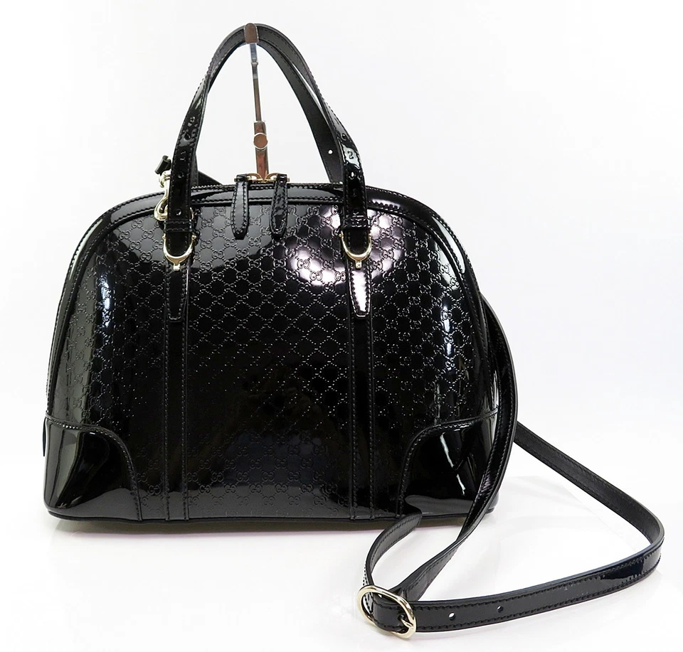 Authentic GUCCI Black Micro GG Patent Leather 2-Way Shoulder Bag #61883 - Image 2 of 4