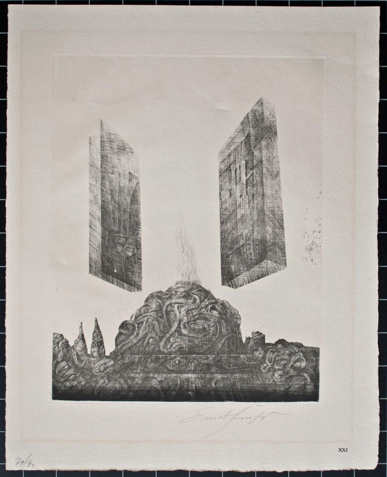 Ernst Fuchs Tore von Gaza Phantastischer Realismus signiert Radierung 1962 74/90 - Bild 2 von 4