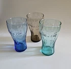 Coca-Cola Glasses Set of 3 Vintage Colored Tumbler Cups 6" Blue Green Brown