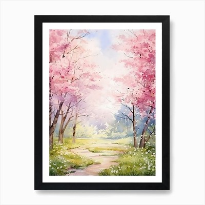 Schönes Aquarell Kirschblüte gerahmtes Wandbild Poster Leinwanddruck Bild