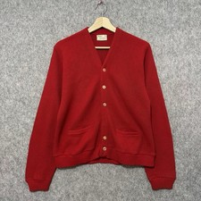 Vintage Sears Red Knit Cardigan Sweater Women  s Size Medium 60s 70s Made In USA