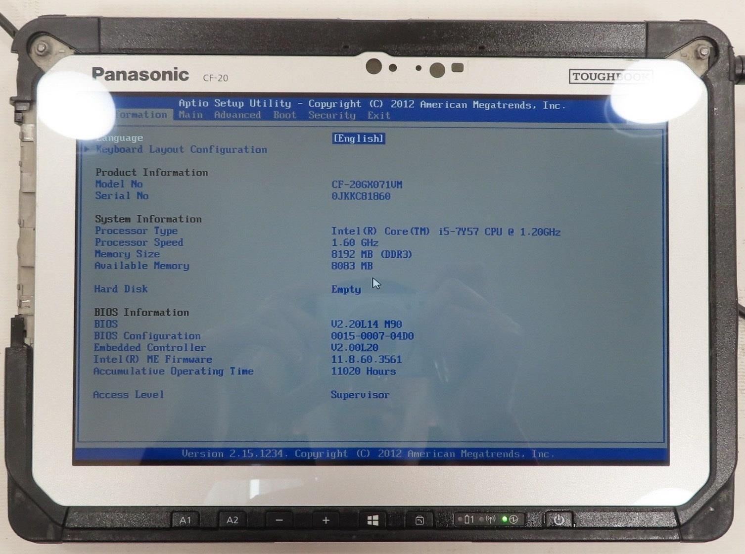 Panasonic Toughbook CF-20 Core m5-7Y57 1.2GHz 8GB No SSD