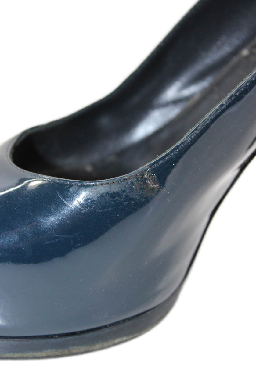 Yves Saint Laurent Womens Patent Leather Platform High Heels Blue Size 6.5 thumbnail 11