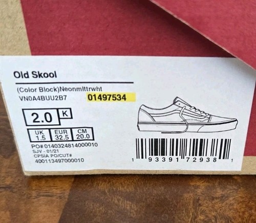 Vans Old Skool Neon Color-Block Shoes Size 2 Preowned In original box READ - Picture 11 of 11