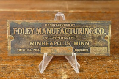 Vintage Foley Manufacturing Co Minneapolis Minnesota Brass ID Nameplate Tag Sign