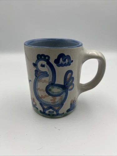 VINTAGE M A HADLEY ART POTTERY ROOSTER CHICKEN HEN CUP MUG  THE END SIGNED
