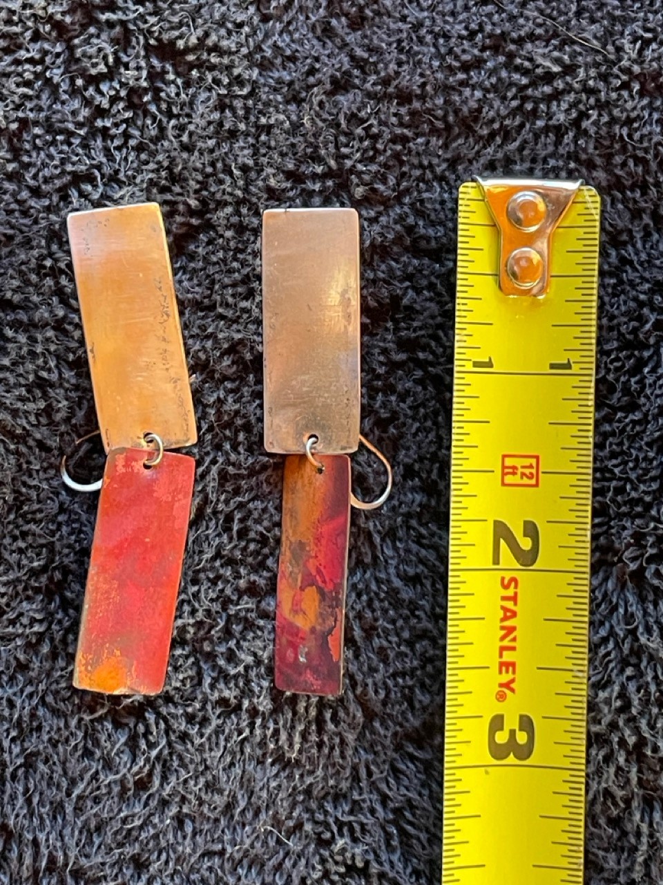 Silver and Copper Rectangular Dangle Earrings - image 3