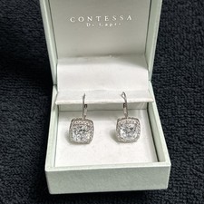 VTG .925  Sterling Silver LargeCZ Earrings Contessa Di Capri New In Box Gorgeous