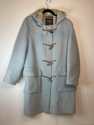 Gloverall, Cappotto donna vintage Gloverall blu polvere lana taglia 8 con cappuccio toggle DIFETTI