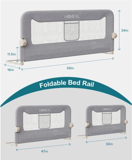 HOMEAL 59” Toddler Bed Rail – Swing Down Safety Guard 🛏️👶
