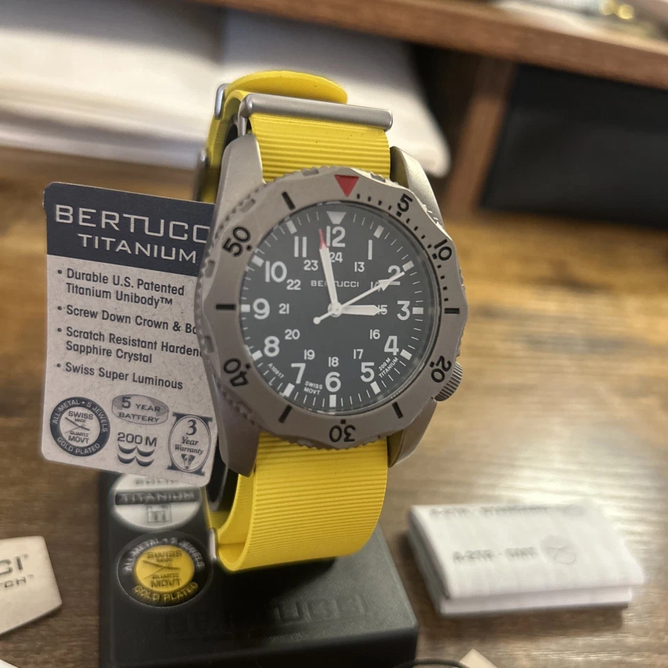 Bertucci A-2TR Field Pro Black Dial Watch with Yellow Italian Strap #12146 - Image 2 of 4