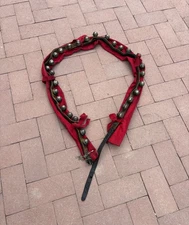 29 ANTIQUE HORSE SLEIGH BELLS ON LEATHER STRAP WITH BUCKLE 82” RUSTIC Vintage