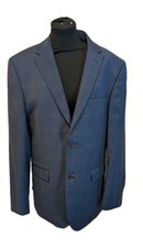Racing Green Blue Check Two Piecebwool Blend Mens Suit, UK 40 EU 50, US 40.