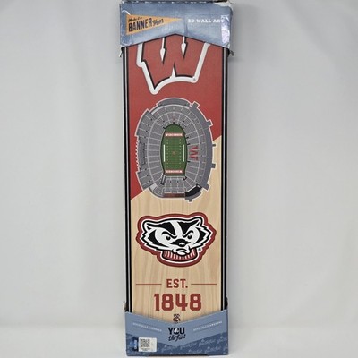 Wisconsin Badgers NCAA 3D Stadium Wall Art Banner 6x19 Made in USA Wood Décor