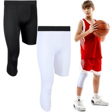 2 Packs Boys' Youth 3/4 Leg Compression Tights Basketball Leg Sleeve Leggings...