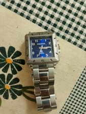 Emerson Orologio da polso quarzo analogico quadrato blu, acciaio inox argento