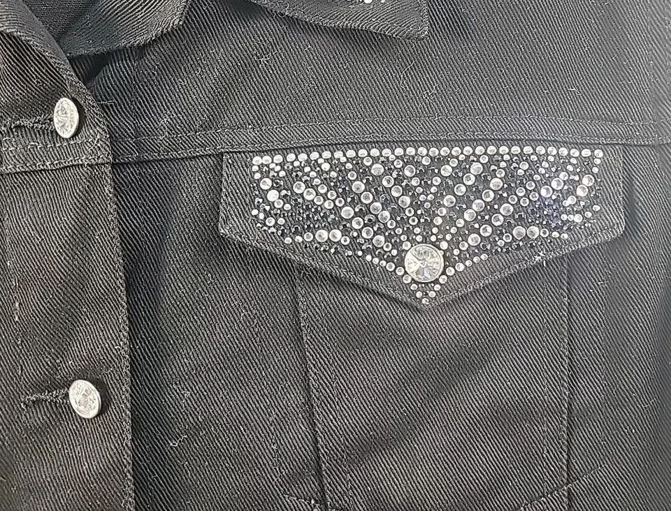 Chaleco Denim Vintage Christine Alexander Talla XL Negro Estrás Bling Foto 3 de 4