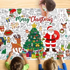 Christmas Giant Coloring Tablecloth for Kids, Large 30x72 Inch Poster with Sa...
