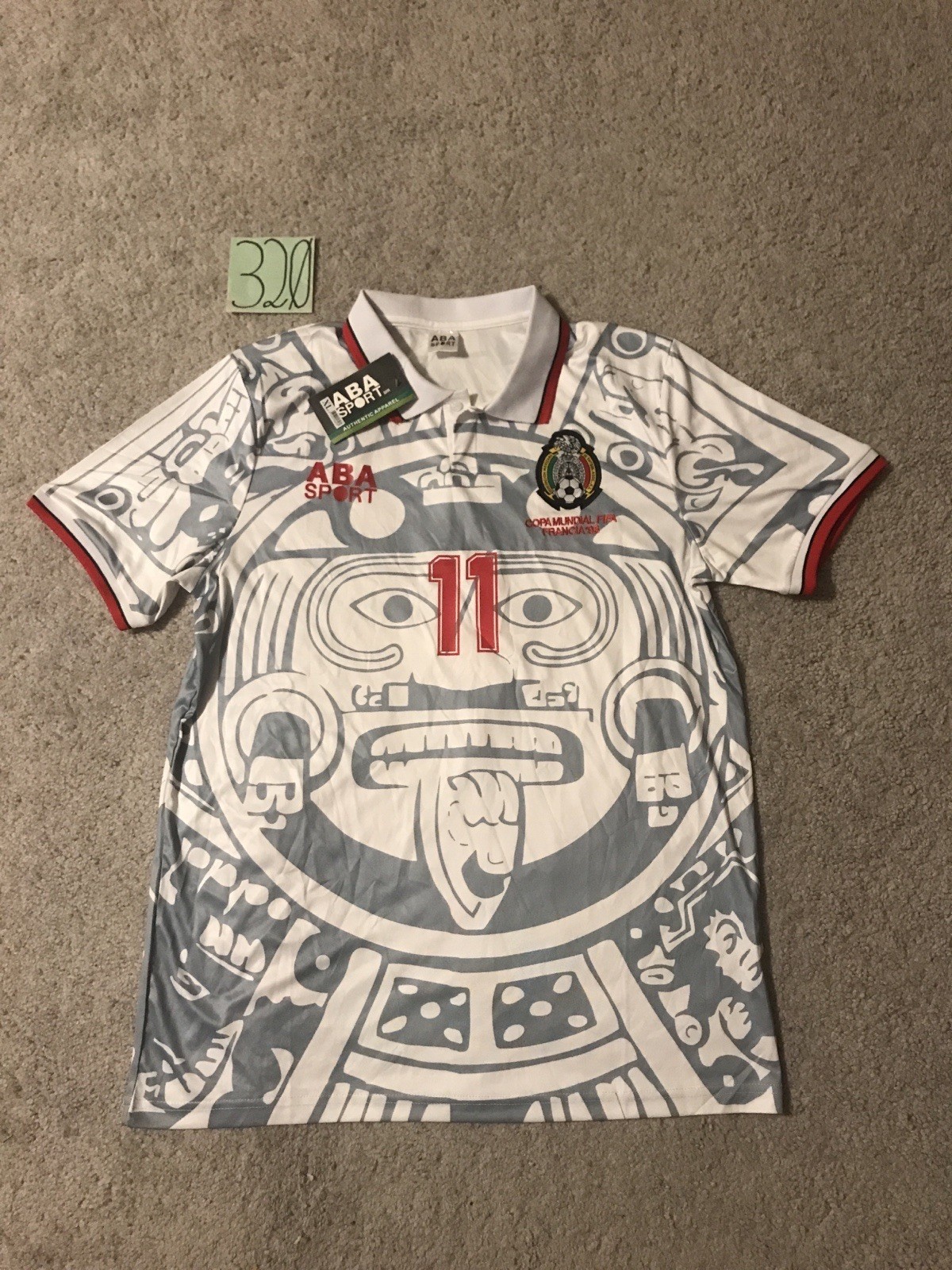 Mexico Retro World Cup 1998 #11 Blanco Away White Aztec Soccer Jersey Size XL