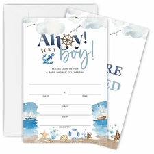 Baby Shower Invitations Cards Ahoy Its A Boy Sailor Sea Gender Reveal Envelopes